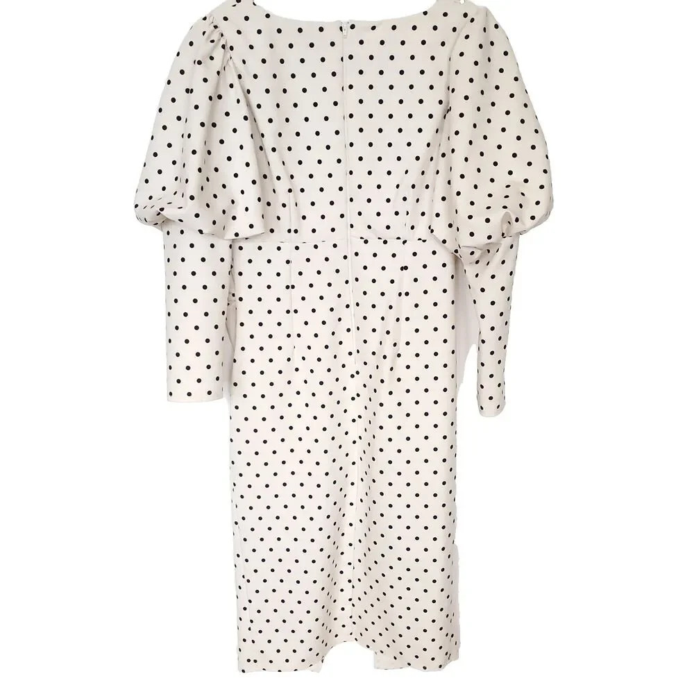 ASOS Little Mistress Maternity Womens Dress Size 8 Cream Black Polka Dot Midi - Picture 2 of 14